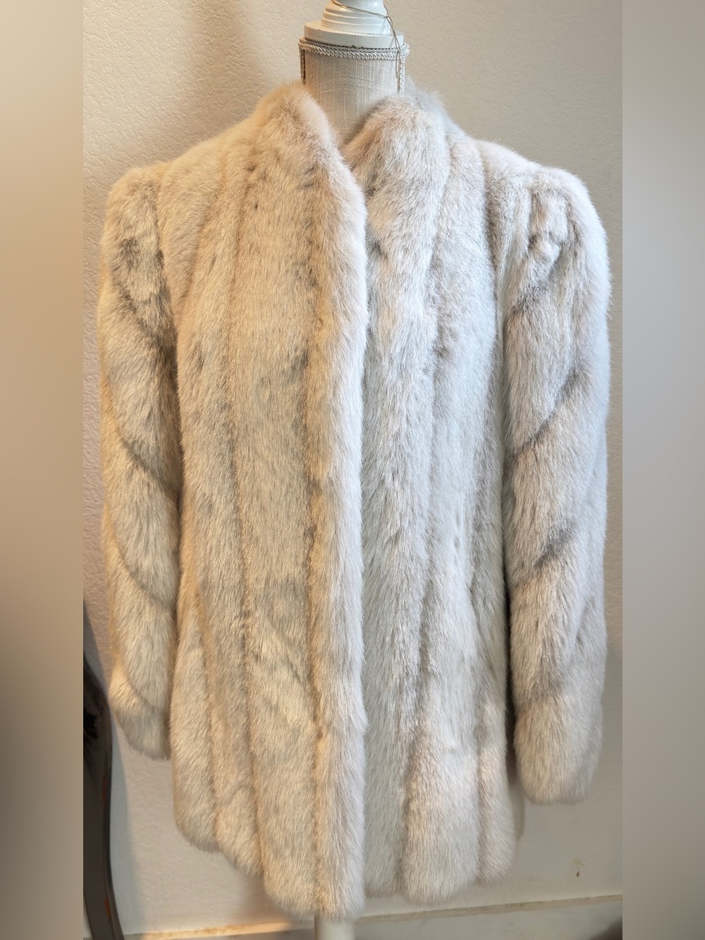 VTG 80s Chevron Stripe Plush Faux Fur Coat USA Made Mob Wife M/L